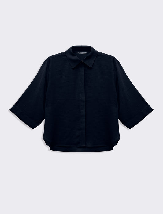 Camicia basica con maniche a 3/4 da donna - Blu