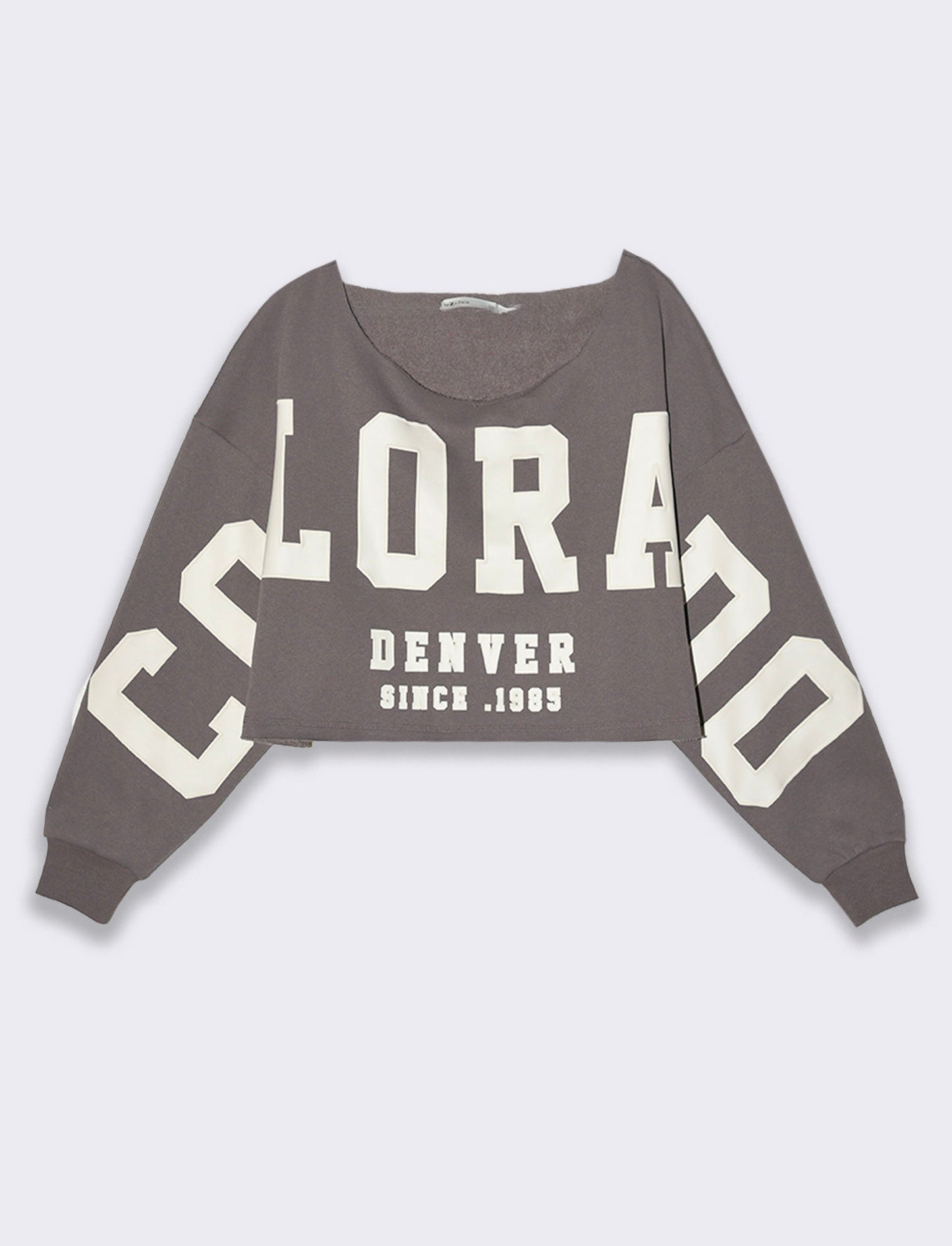 Felpa crop off shoulder da donna - Grigio piombo