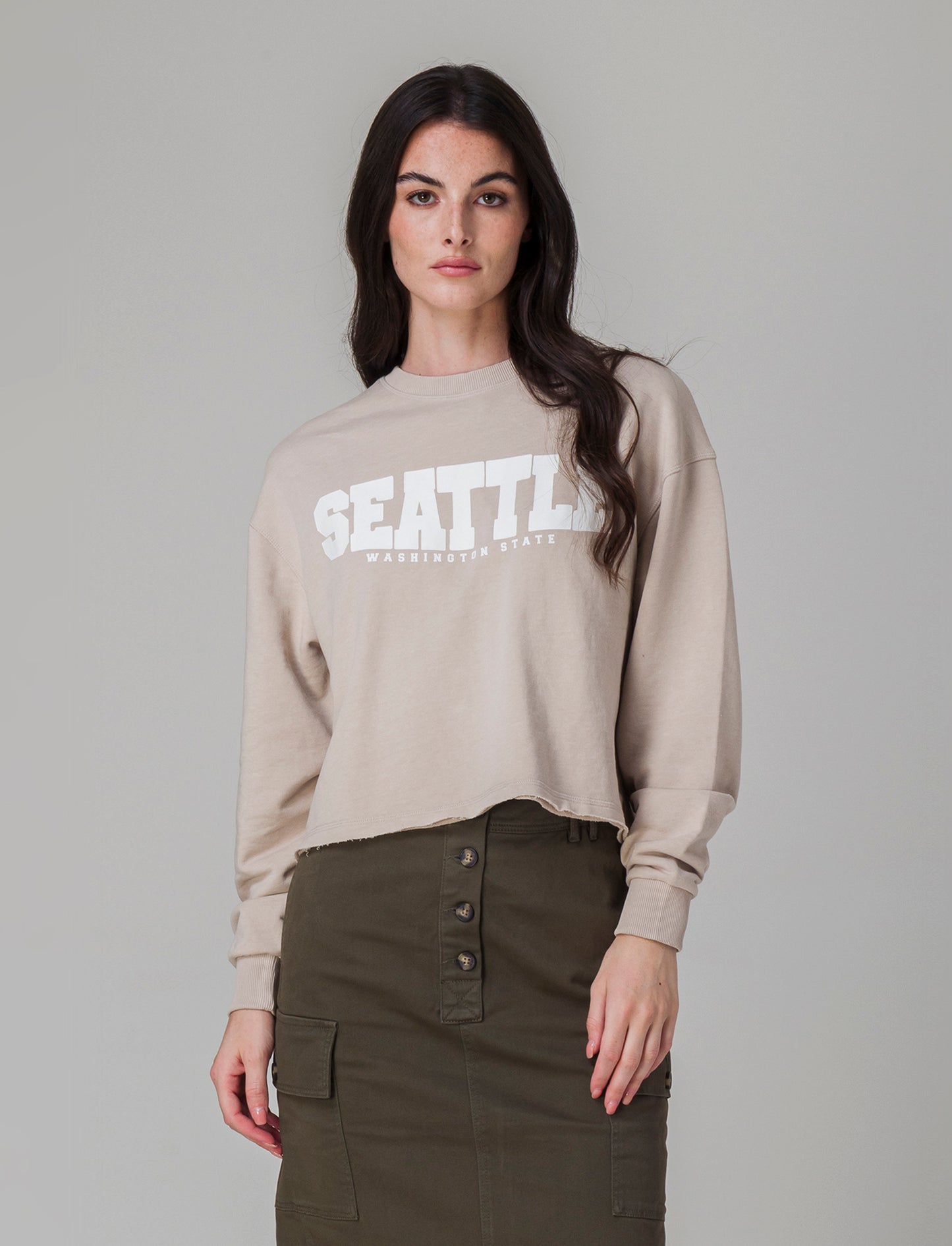 Woman's long sleeve crew neck sweatshirt - Beige