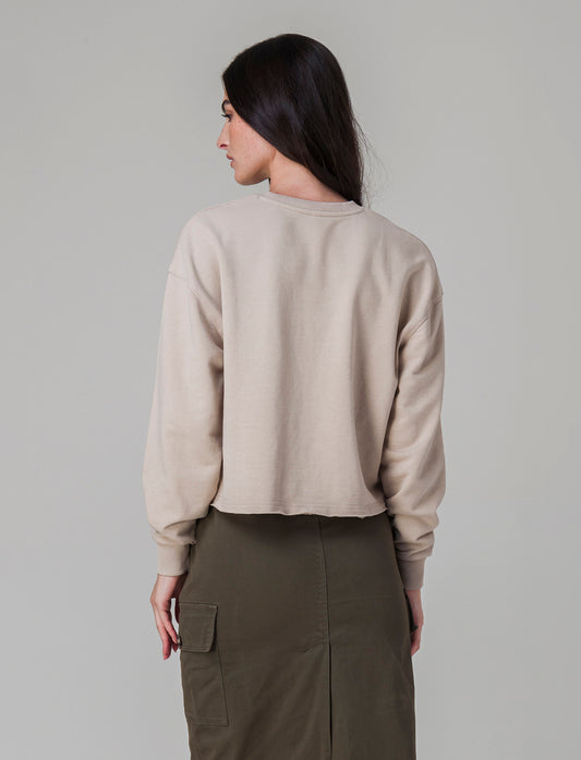 Woman's long sleeve crew neck sweatshirt - Beige
