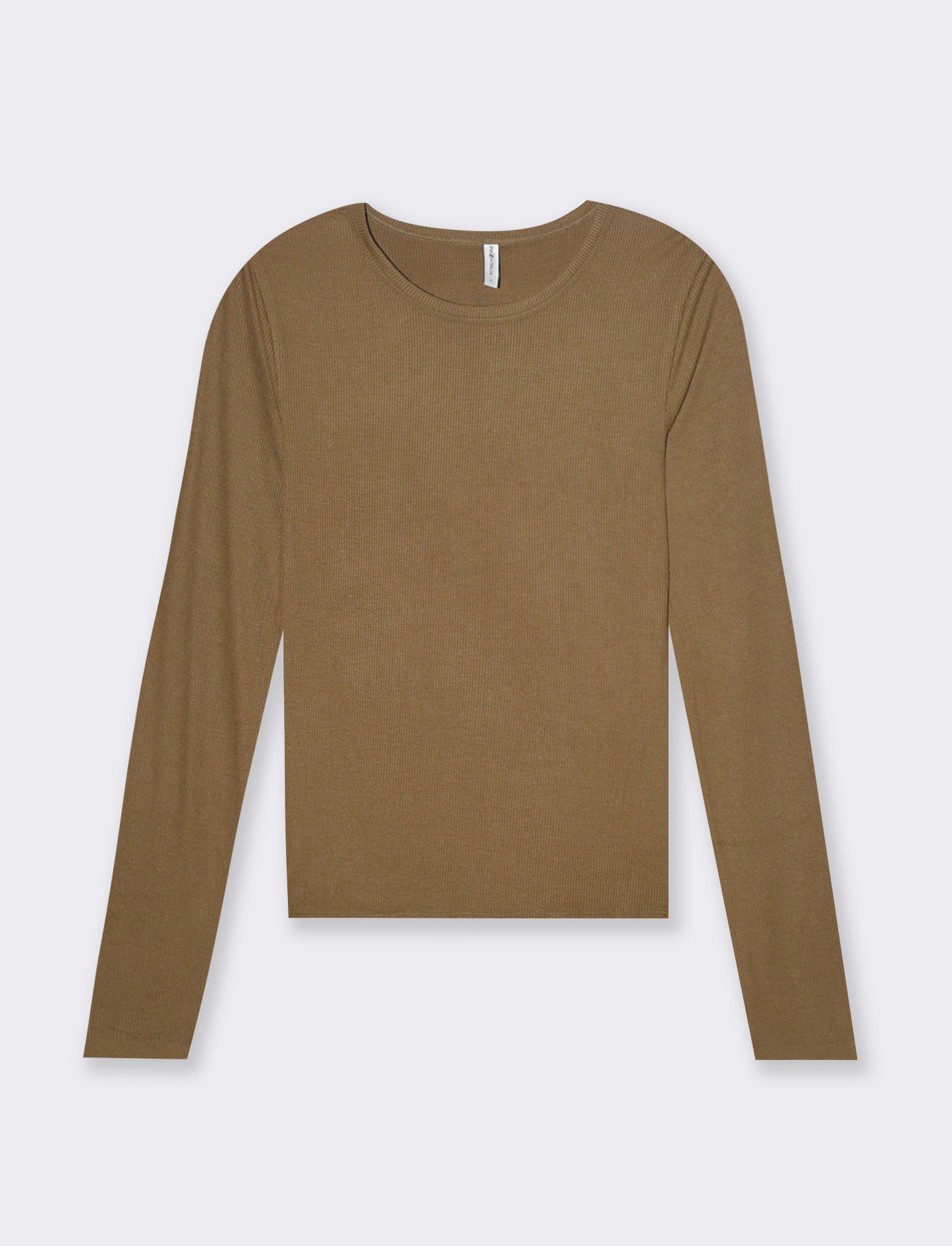 T-shirt basica a coste da donna - Marrone tabacco