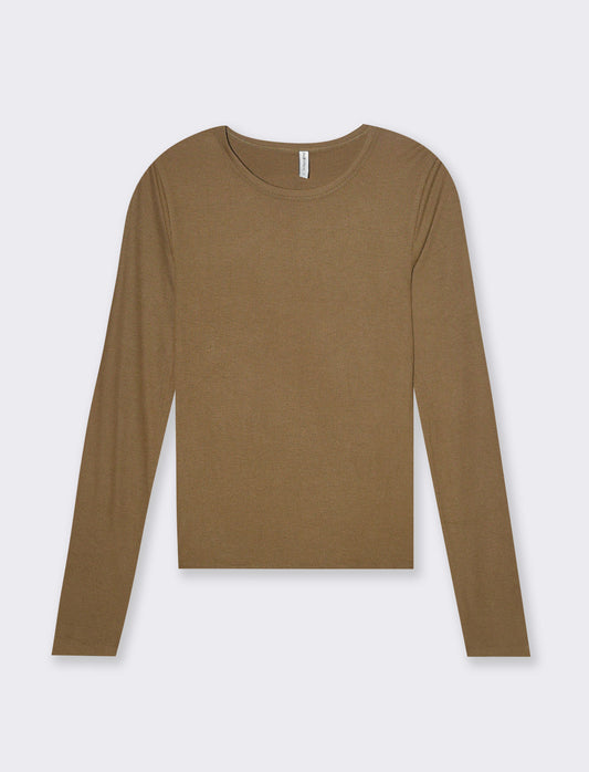 T-shirt basica a coste da donna - Marrone tabacco