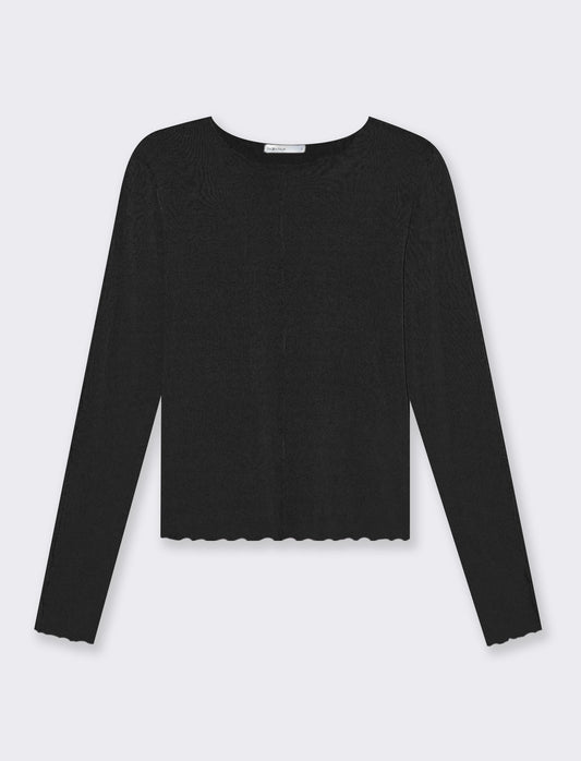 T-shirt a coste da donna - Nero