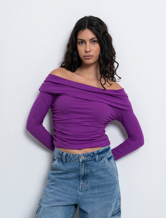 T-shirt off shoulder da donna - Viola