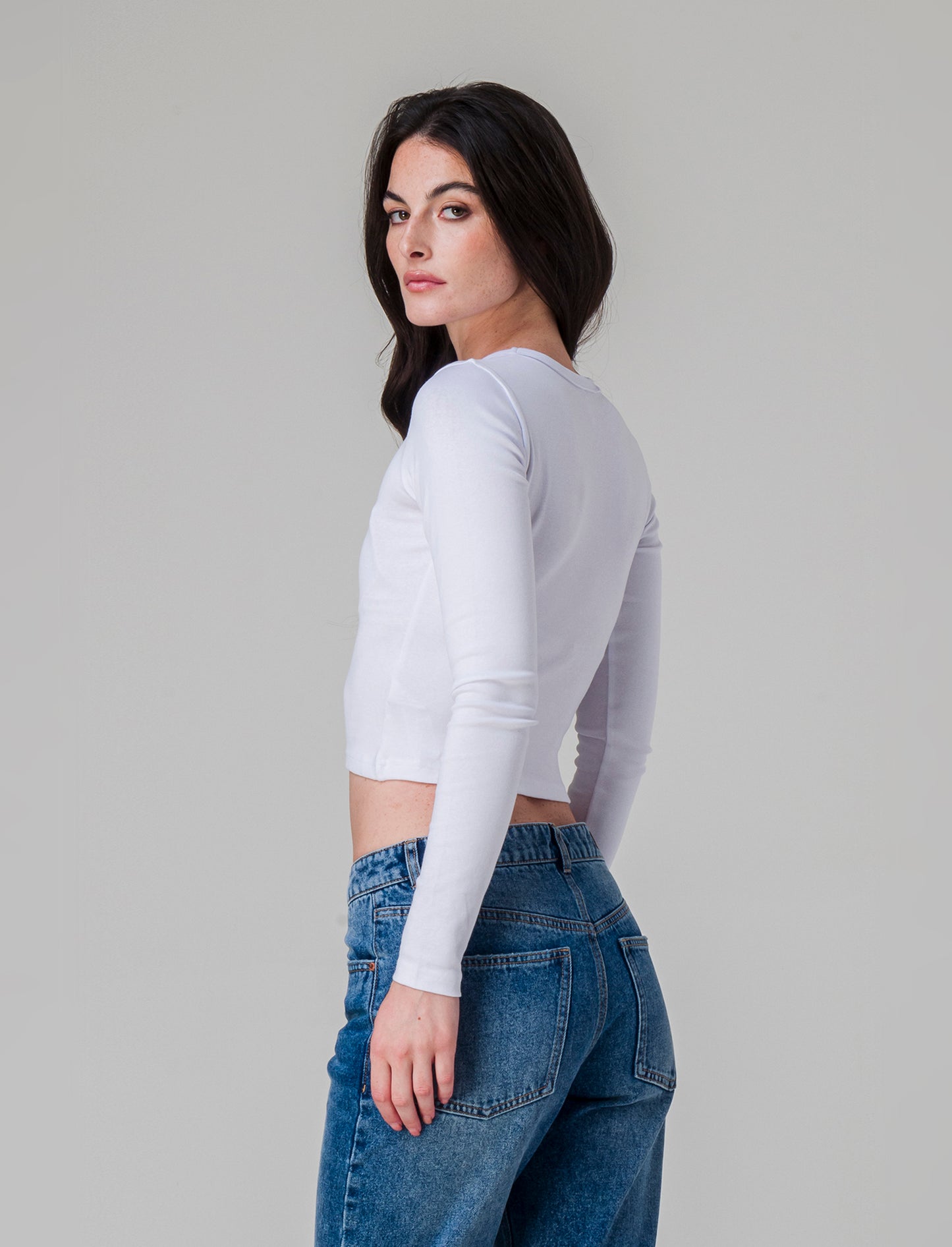 T-shirt crop manica lunga da donna - var 2
