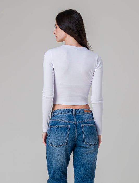 T-shirt crop manica lunga da donna - var 3