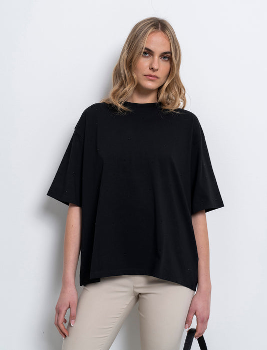 T-shirt con applicazioni da donna - Nero