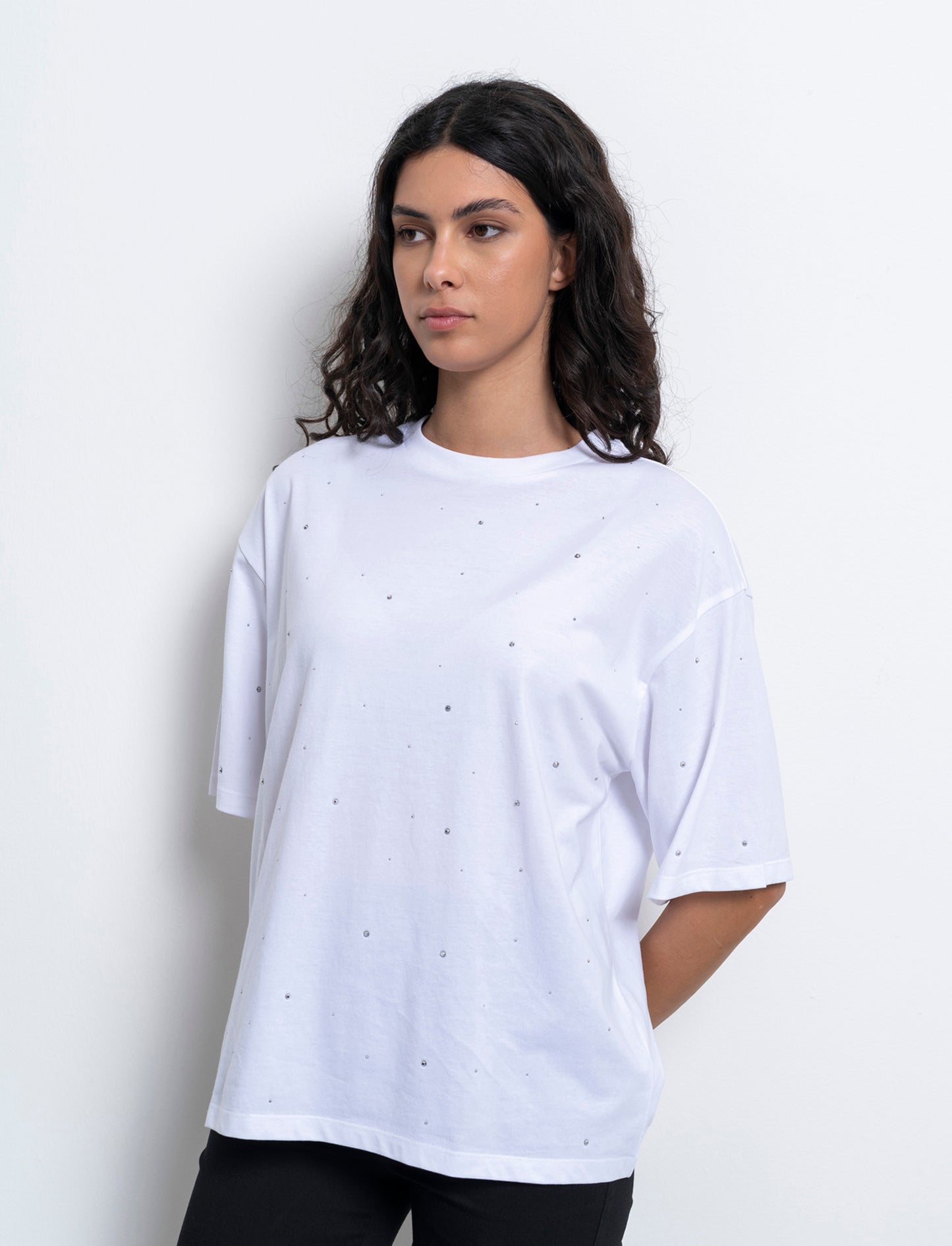 T-shirt con applicazioni da donna - Bianco