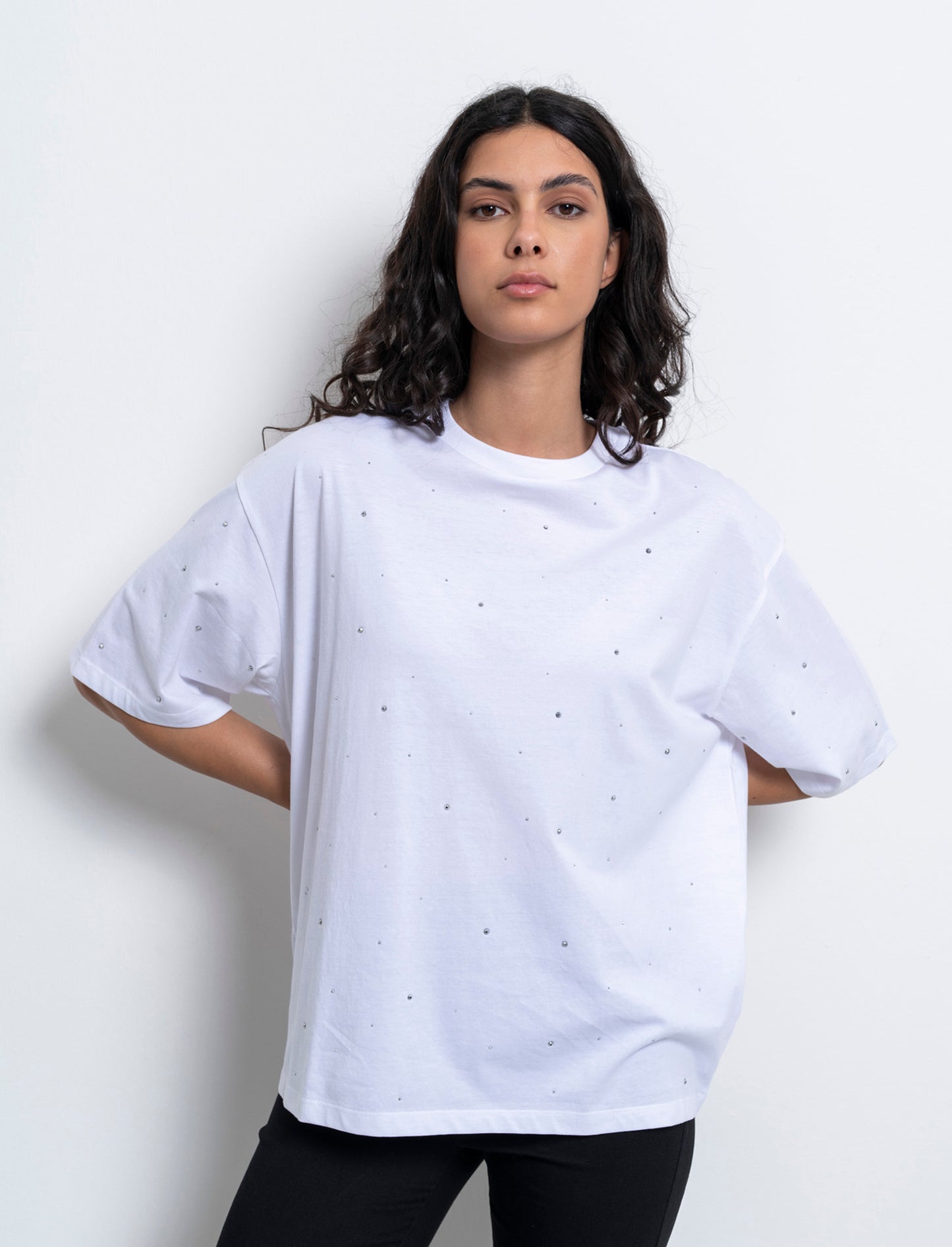 T-shirt con applicazioni da donna - Bianco