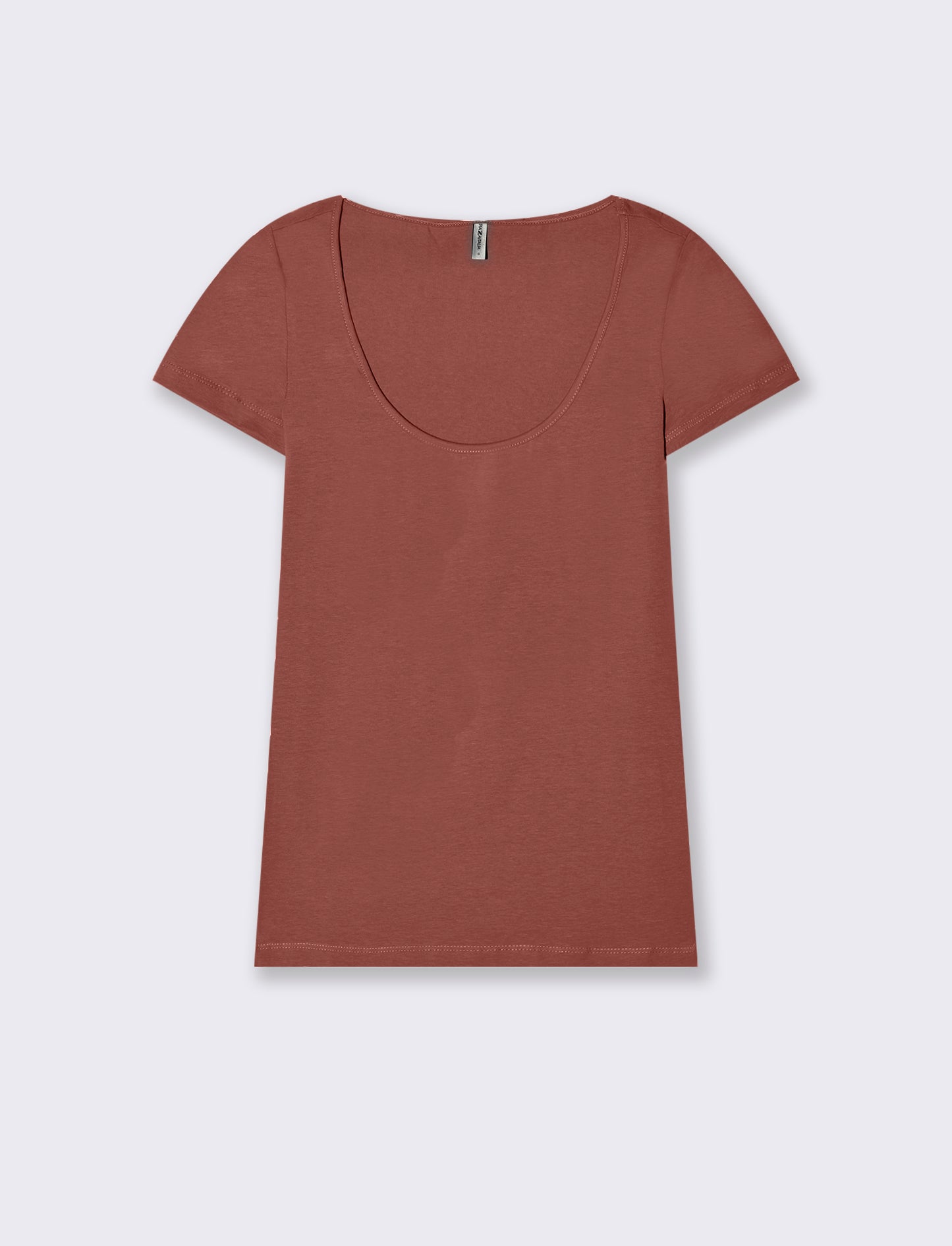 T-shirt basica scollo quadrato da donna - Rosso mattone
