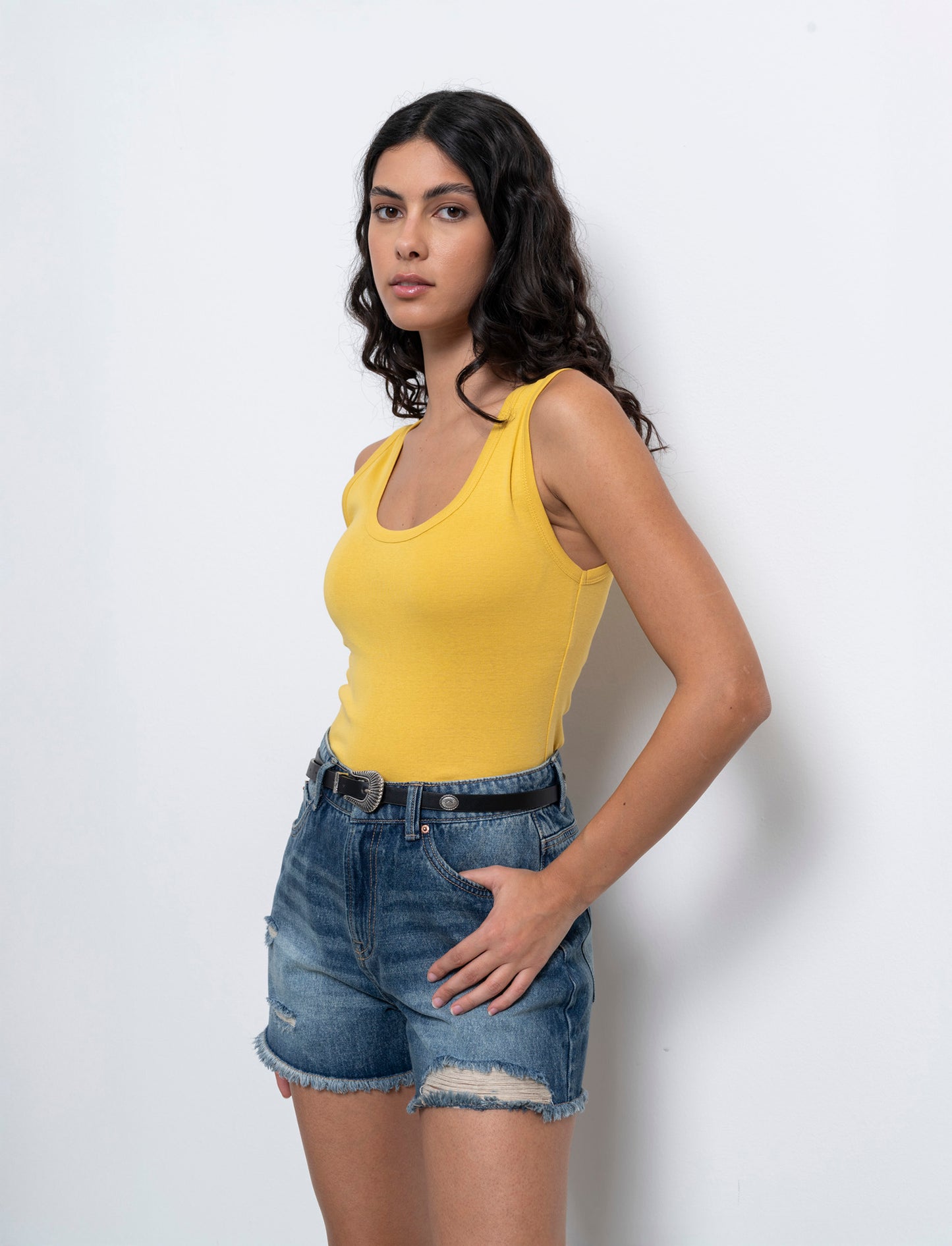 Top canottiera basico da donna - Giallo