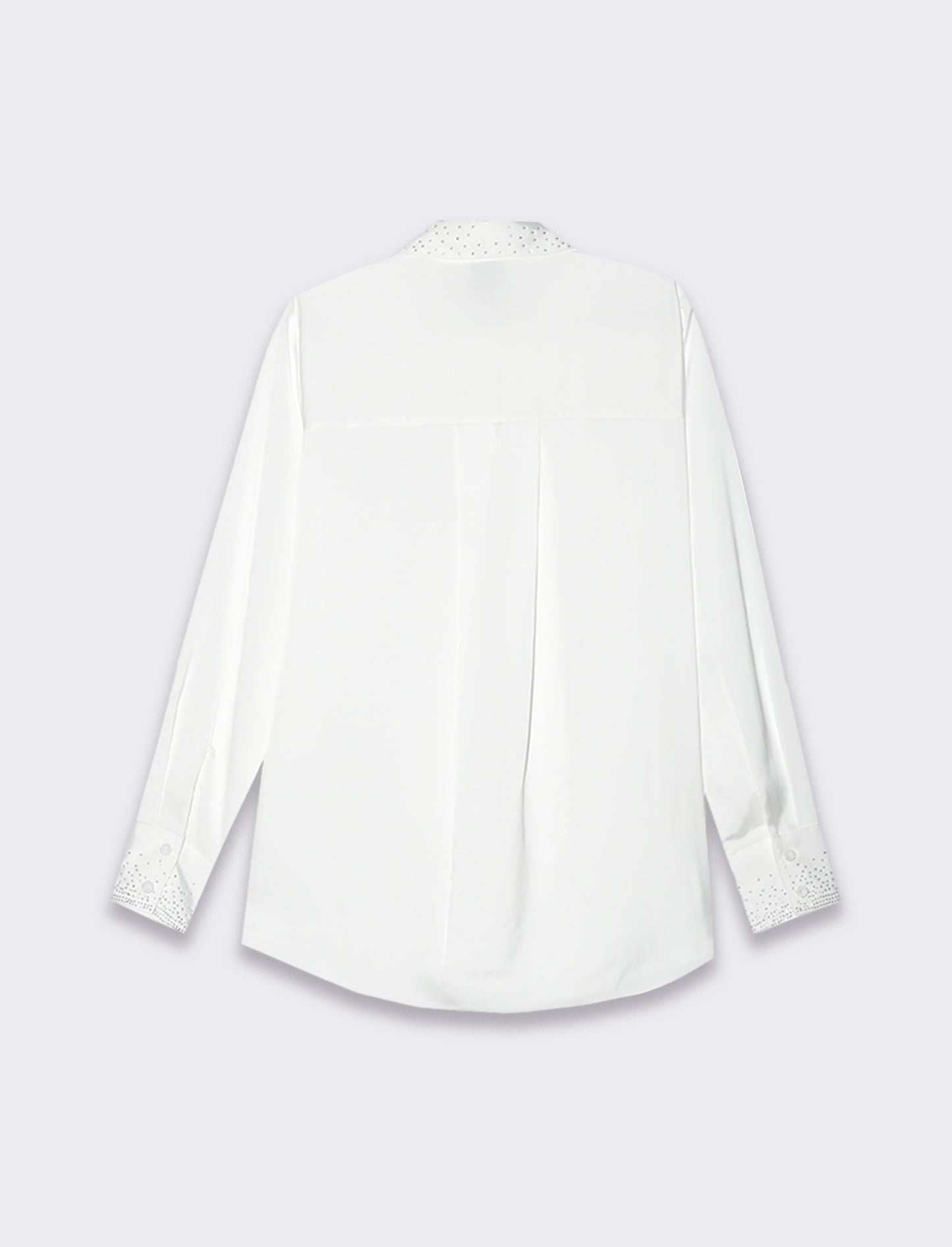 Woman's satin long sleeve shirt with neck embellishments - White