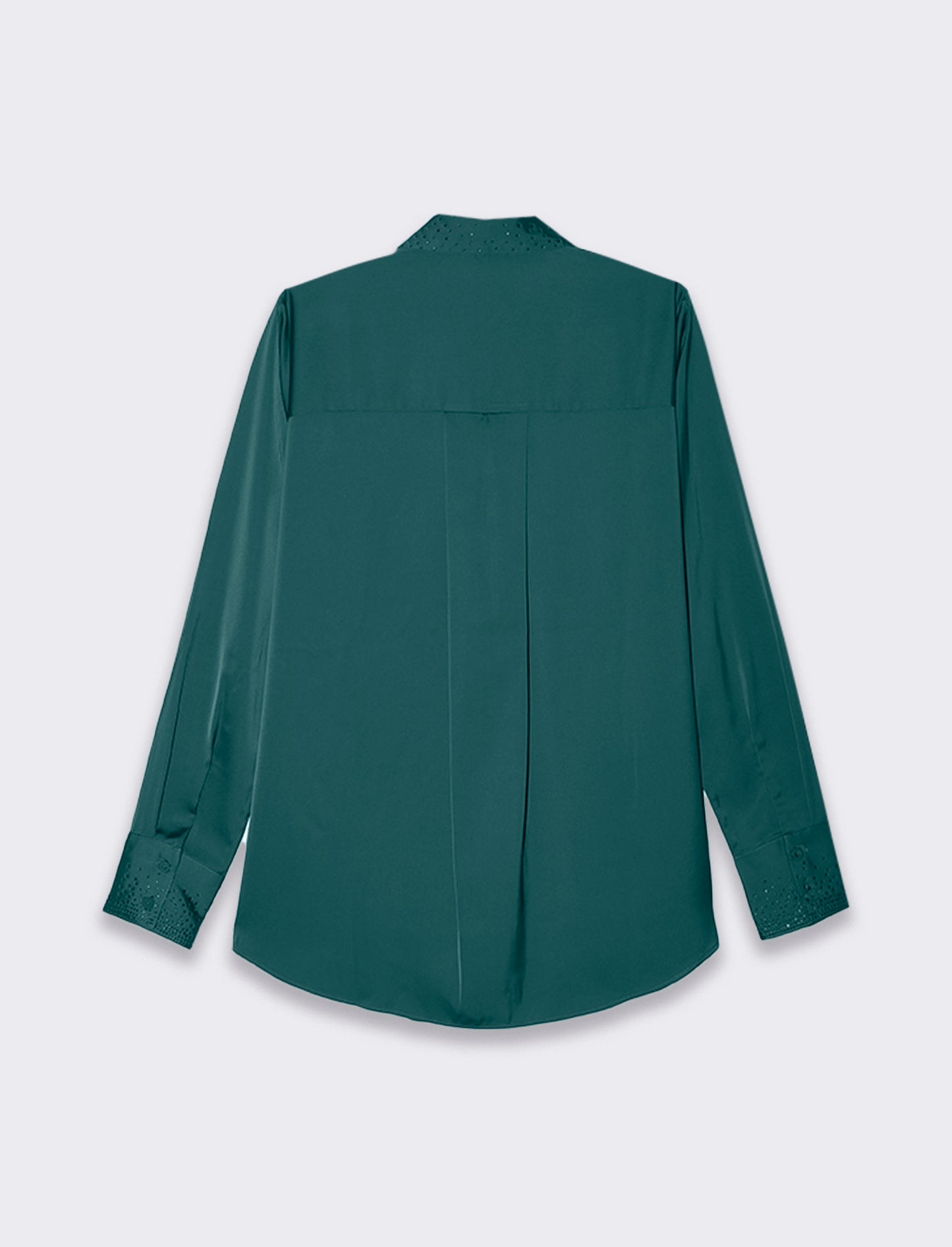 Woman's satin long sleeve shirt with neck embellishments - Green