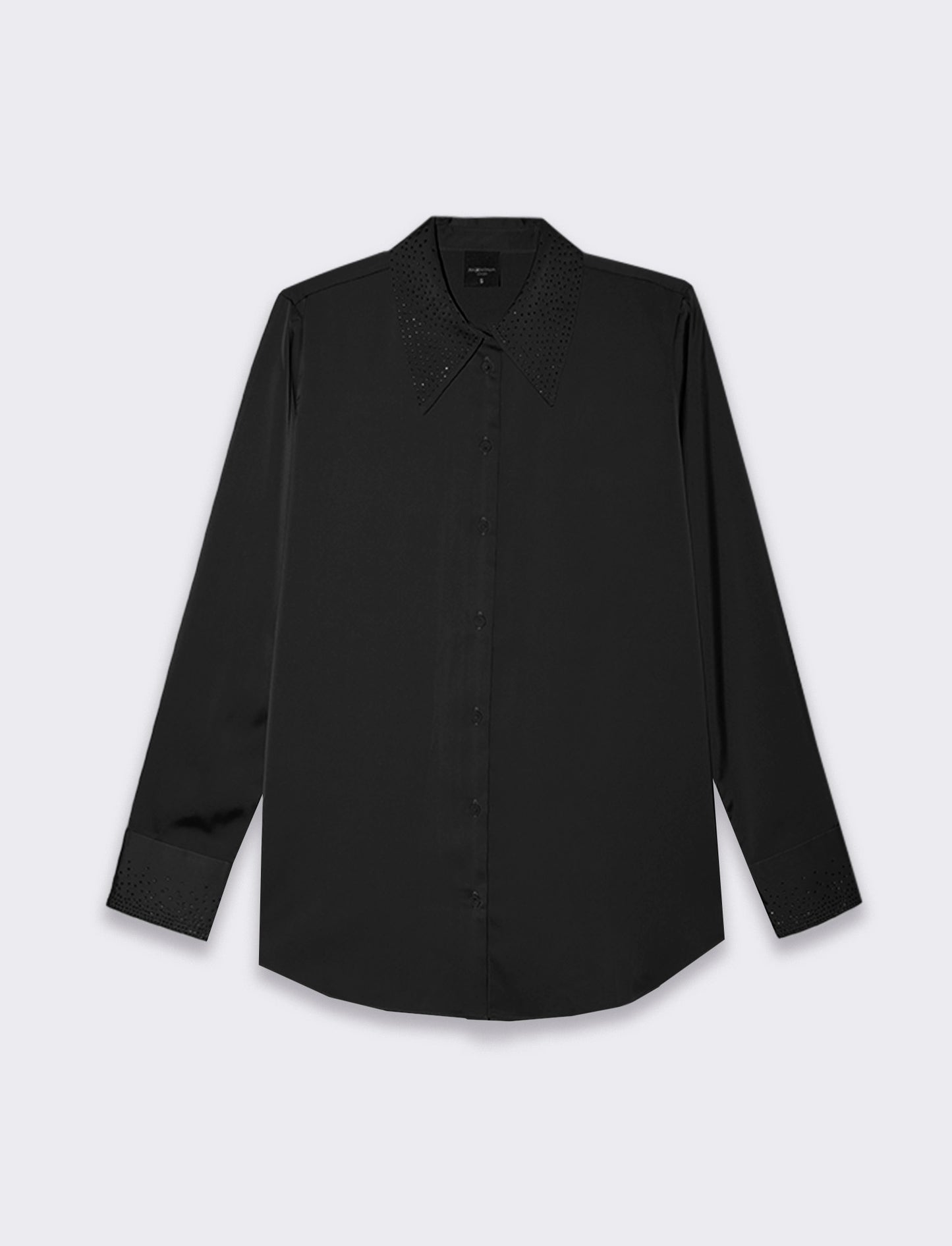 Camicia manica lunga in satin con strass da donna - Nero