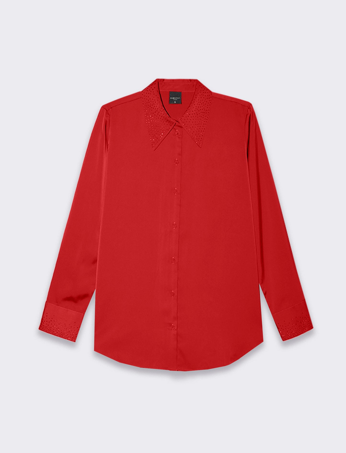 Camicia manica lunga in satin con strass da donna - Rosso