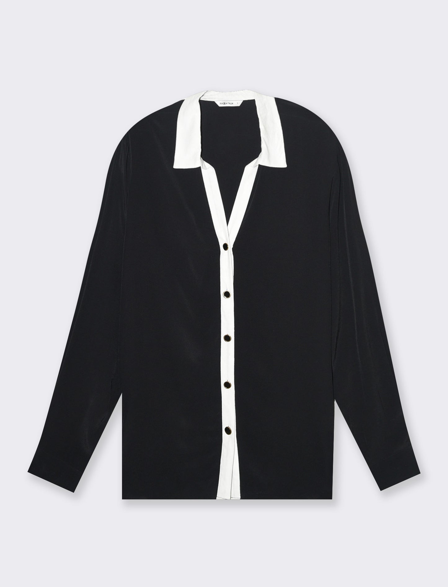 Camicia con colletto e polsi a contrasto da donna - Nero