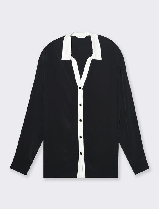 Camicia con colletto e polsi a contrasto da donna - Nero