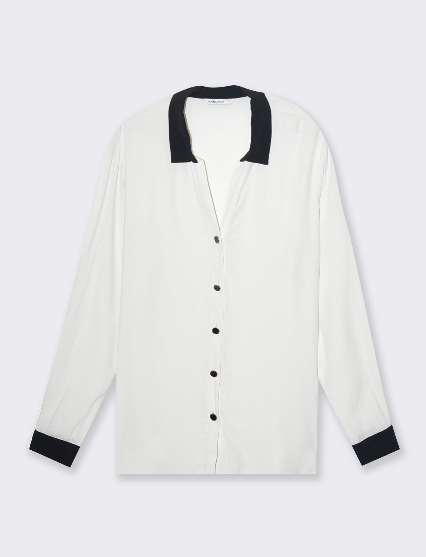Camicia con colletto e polsi a contrasto da donna - Avorio