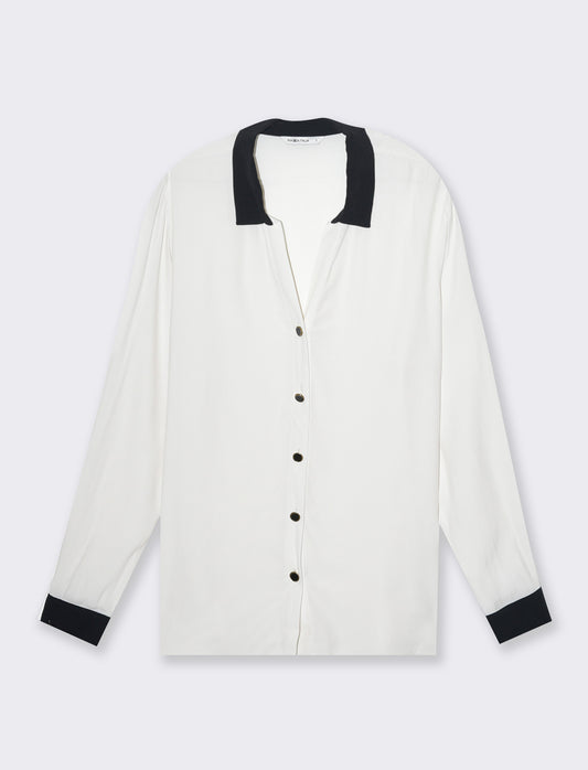 Camicia con colletto e polsi a contrasto da donna - Avorio