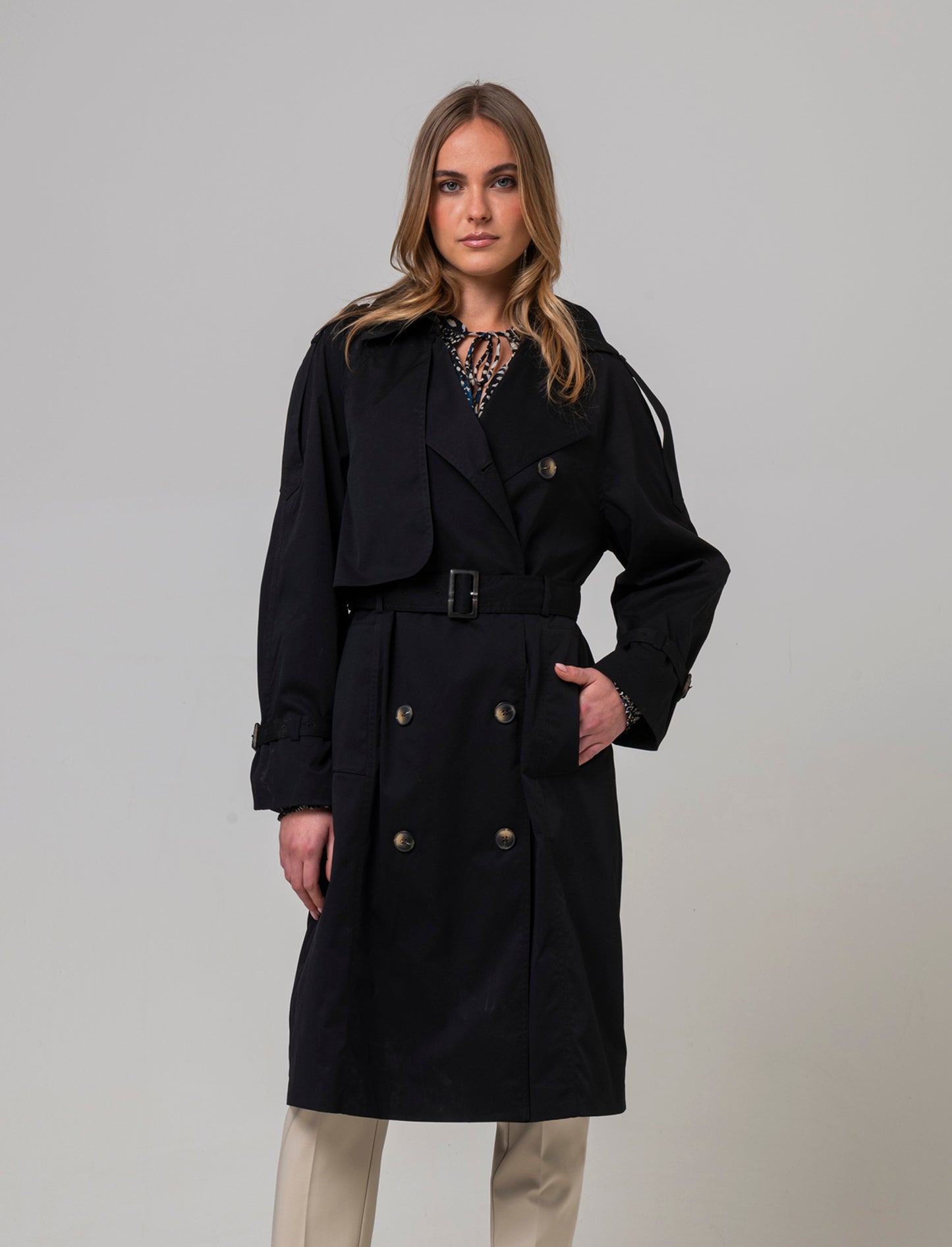 Trench doppio petto da donna - Nero
