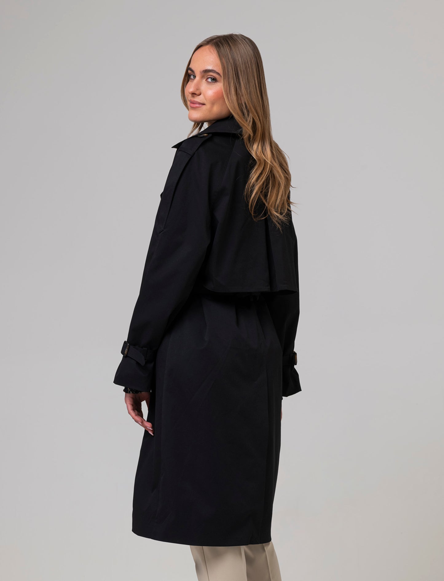 Trench doppio petto da donna - Nero