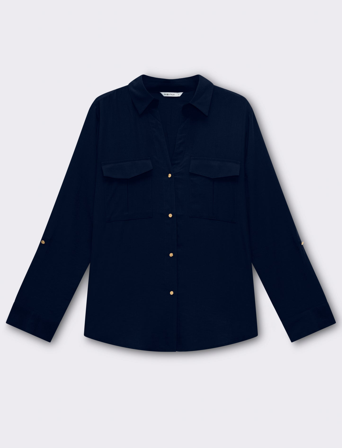 Camicia basica con tasche sul petto da donna - Blu