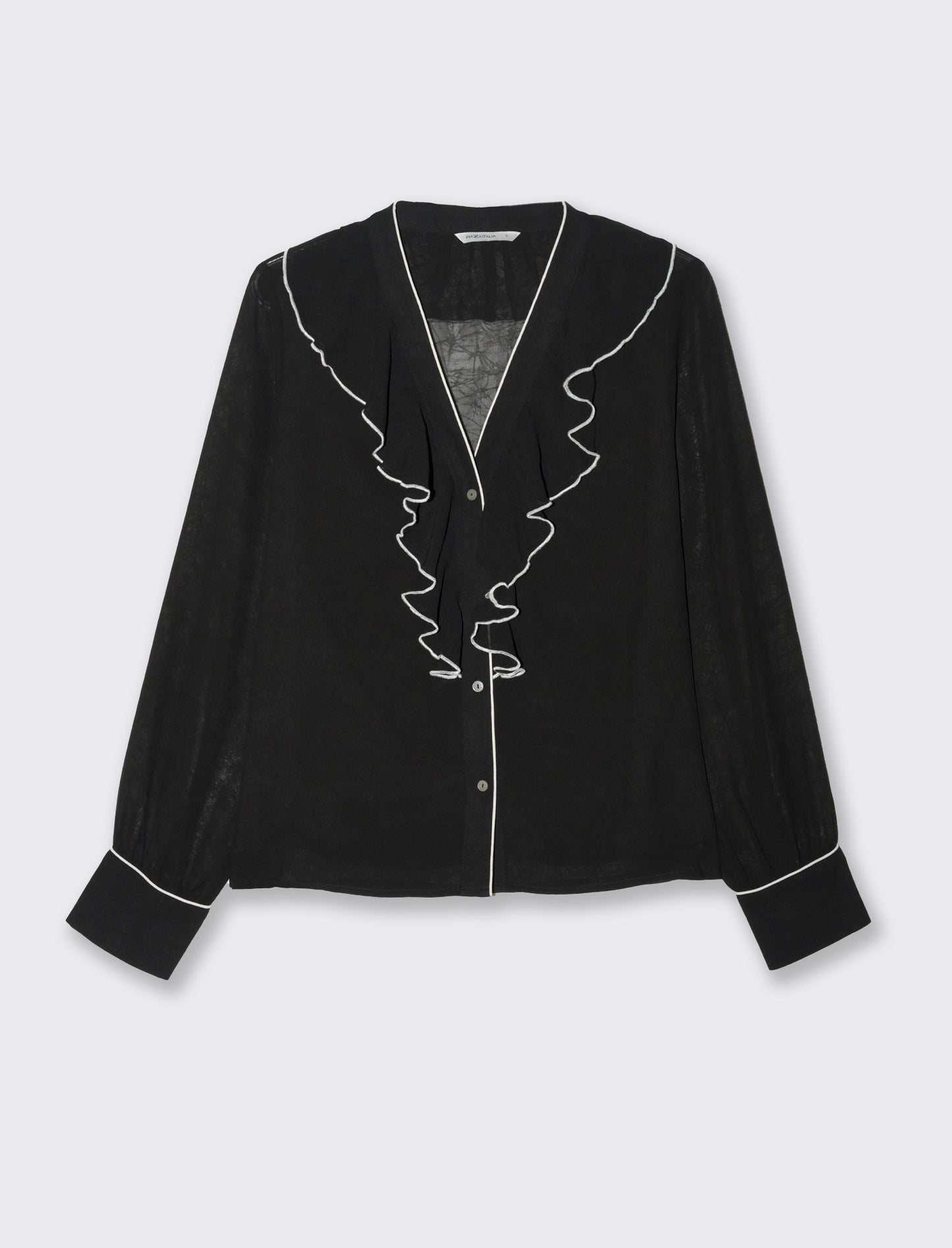 Camicia scollo a v e rusche da donna - Nero