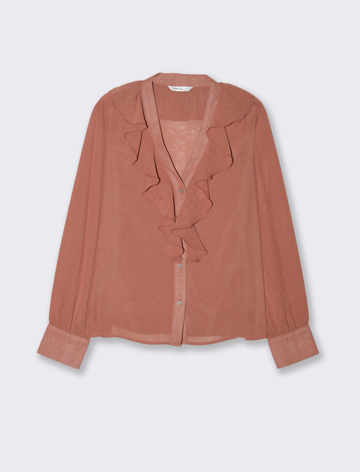 Camicia scollo a v e rusche da donna - Rosso mattone