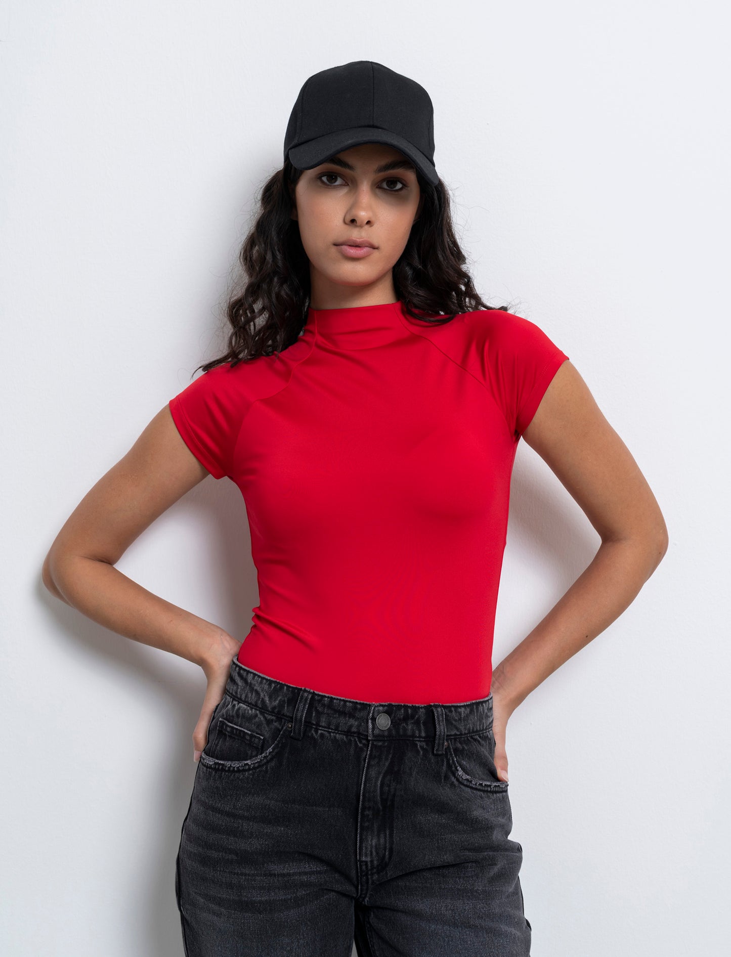 T-shirt mezzo collo da donna - Rosso