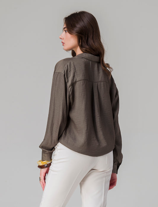 Woman's long sleeve cascading cardigan - Green
