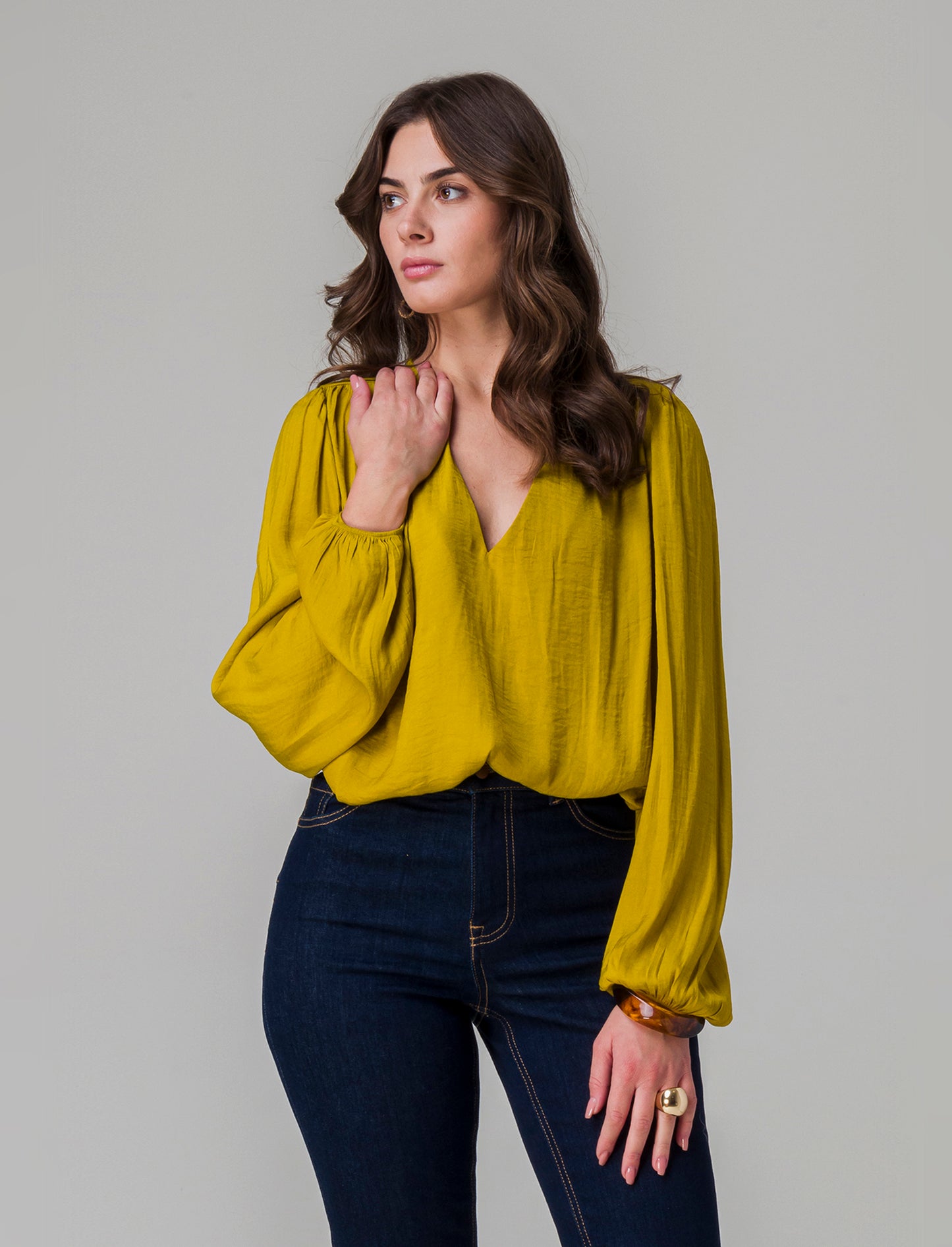 Woman's long sleeve cascading cardigan - Yellow