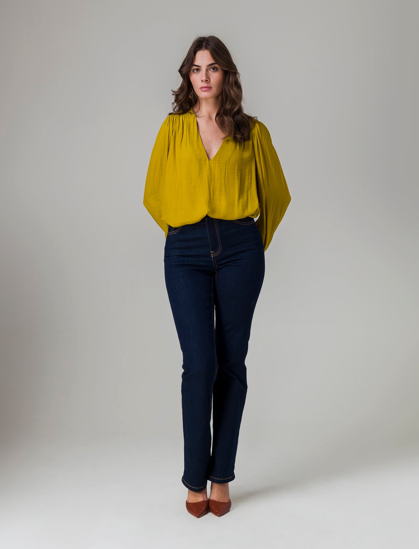 Woman's long sleeve cascading cardigan - Yellow