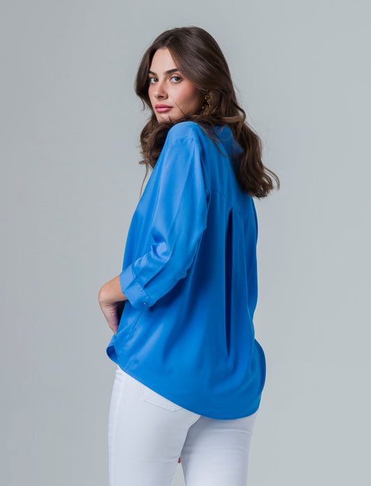 Woman's long sleeve cascading cardigan - Blue