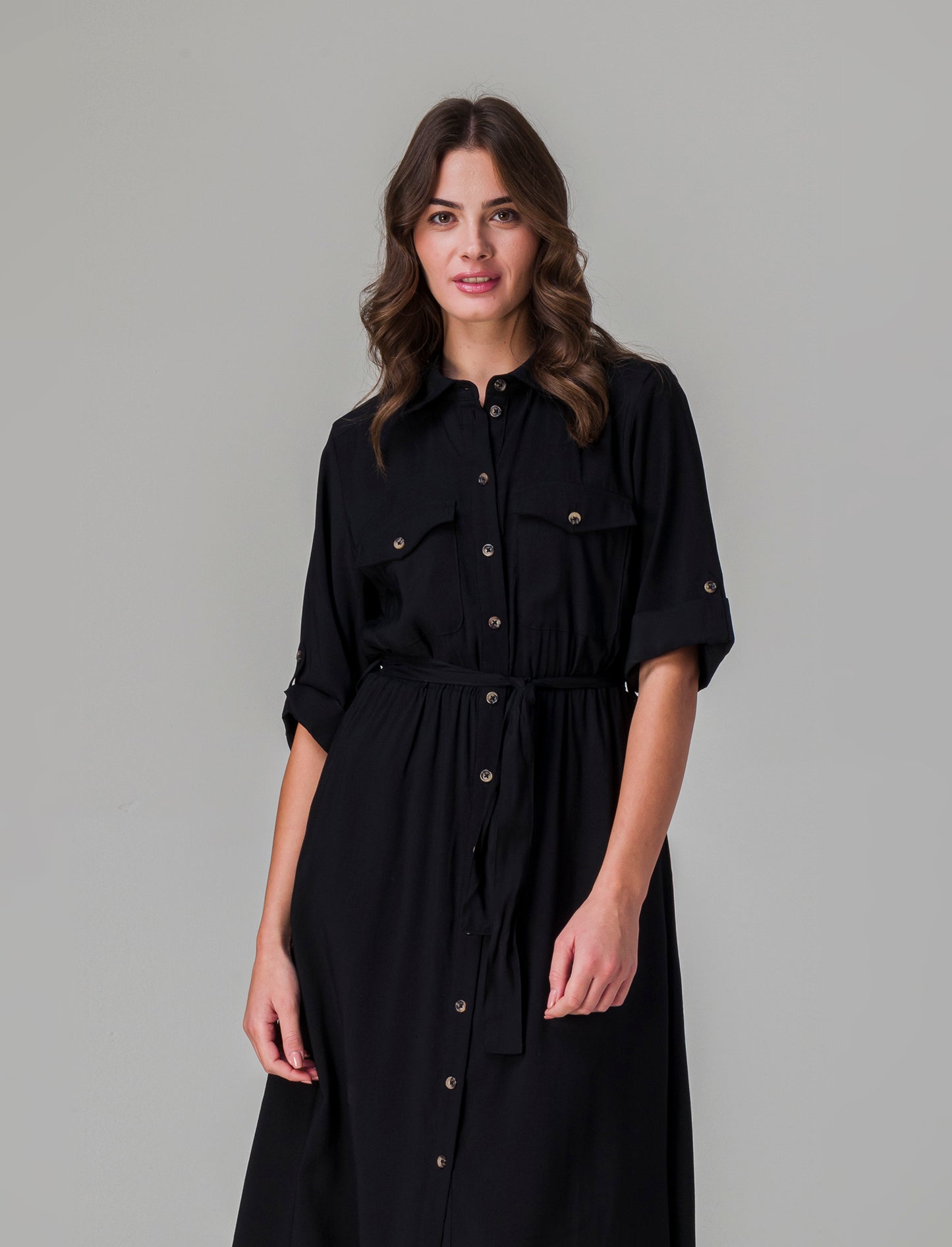 Vestito chemisier con cintura da donna - Nero