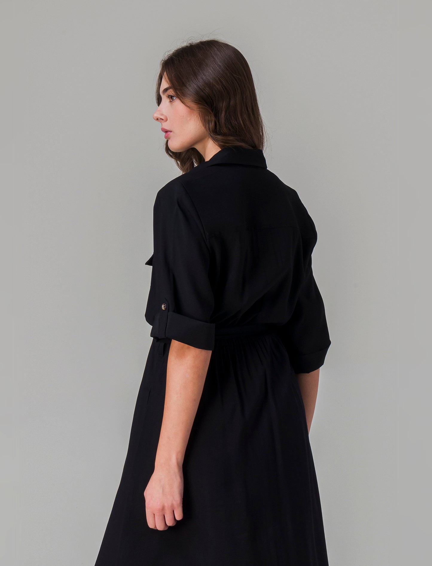 Vestito chemisier con cintura da donna - Nero