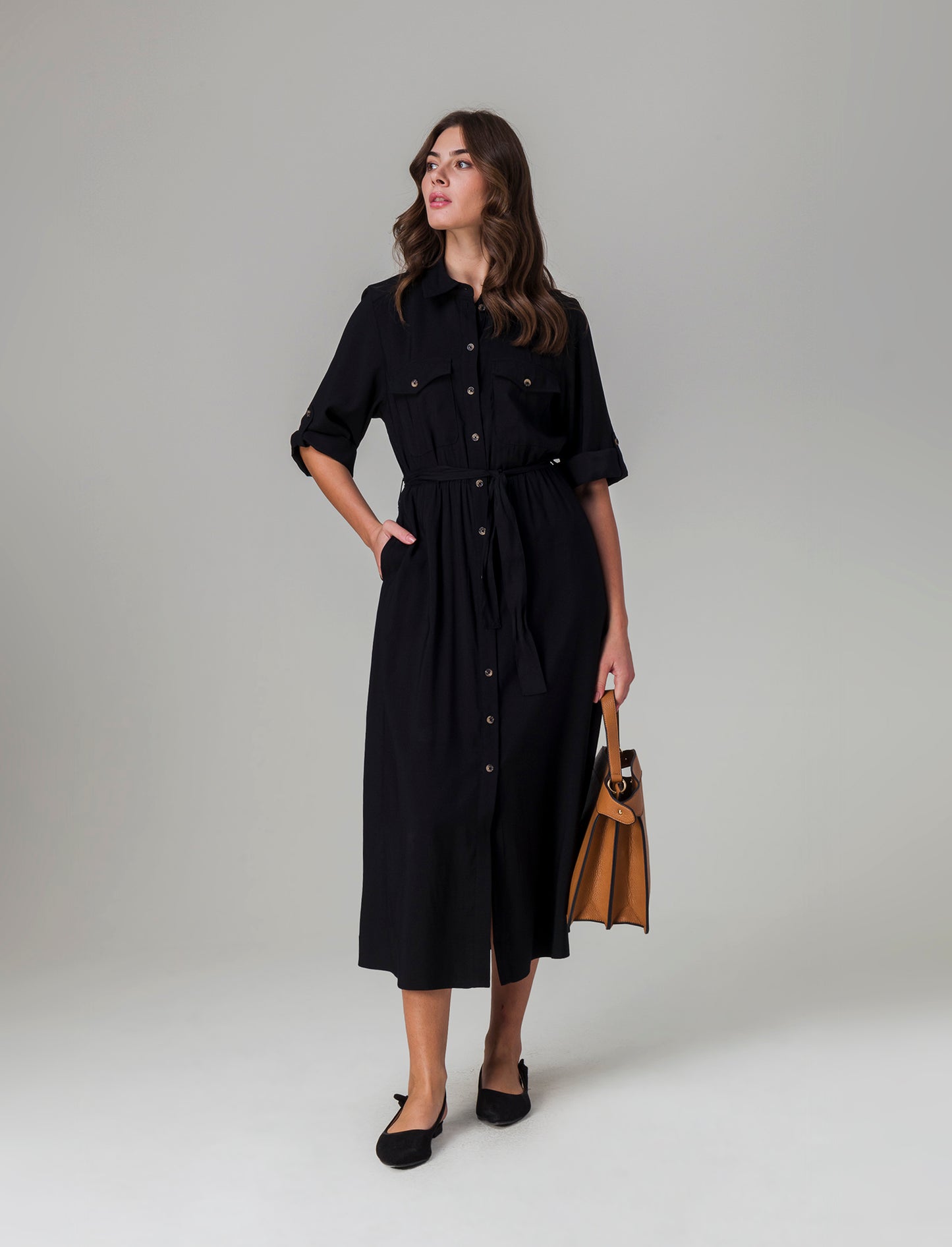 Vestito chemisier con cintura da donna - Nero