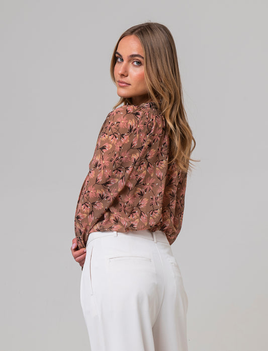 Woman's long sleeve cascading top with mandarin collar - 