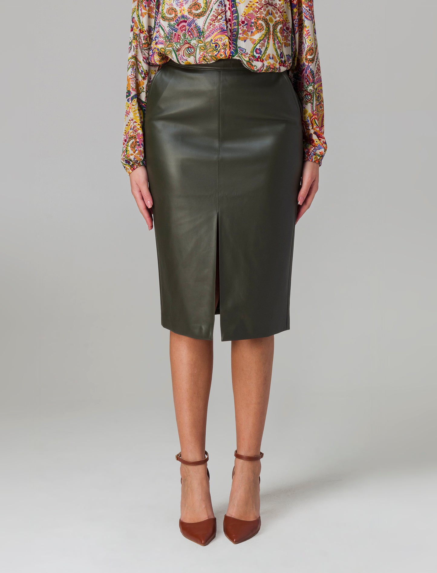 Longuette similpelle da donna - Verde militare