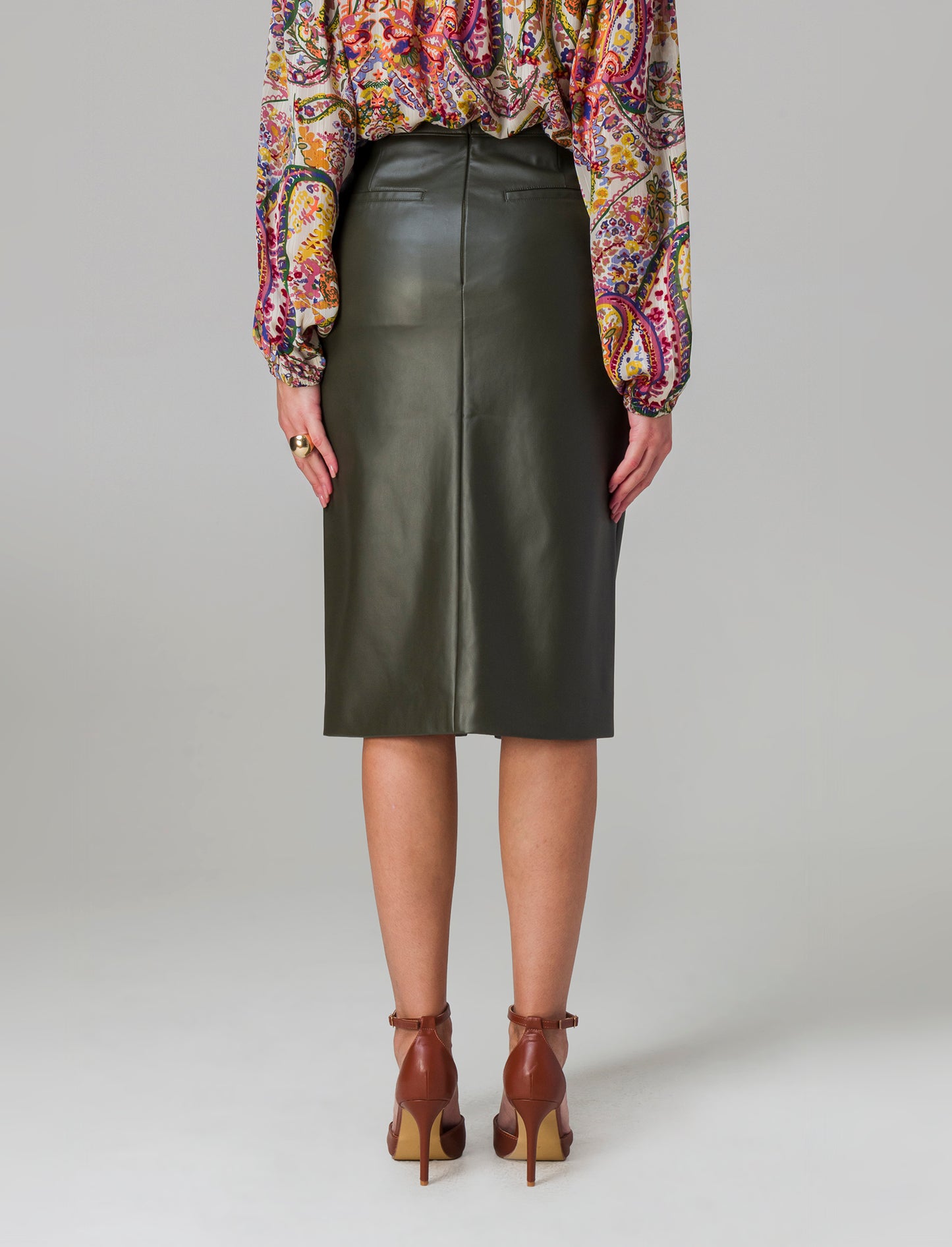 Longuette similpelle da donna - Verde militare