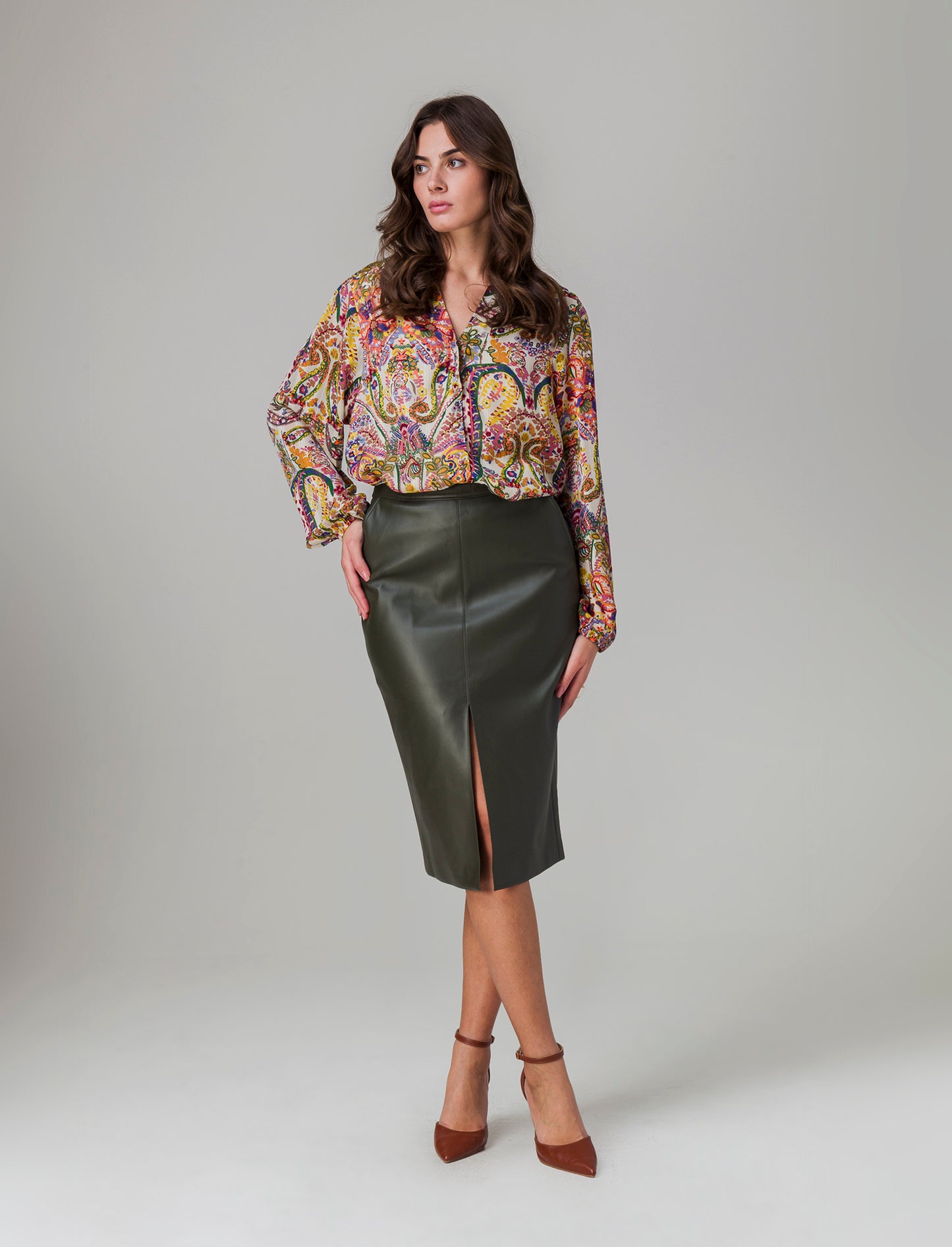 Longuette similpelle da donna - Verde militare