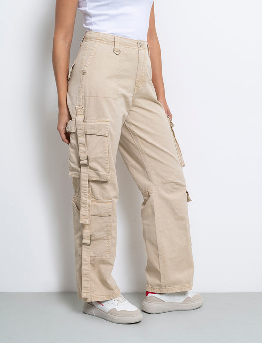 Woman's cargo pants with laces - Beige