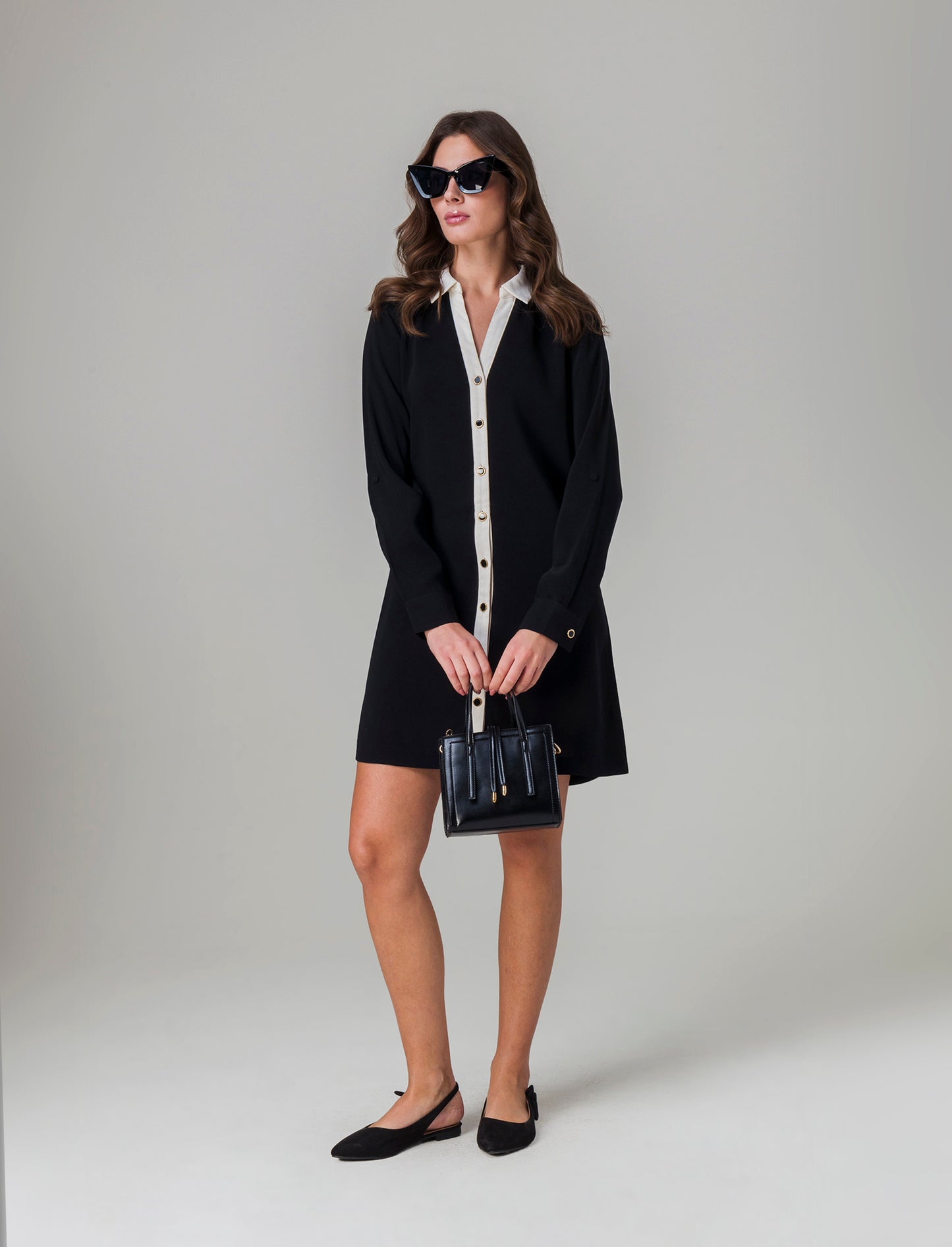 Vestito chemisier corto da donna - Nero