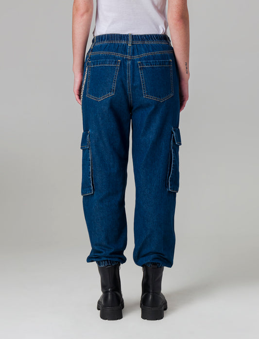 Denim jogger cargo da donna - Denim
