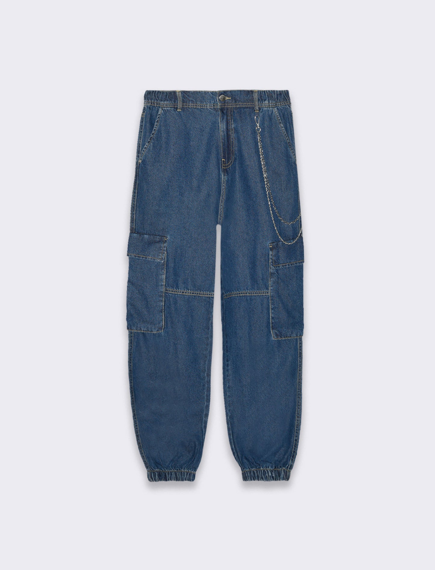 Woman's denim jogger cargo pants for casual style - Blue