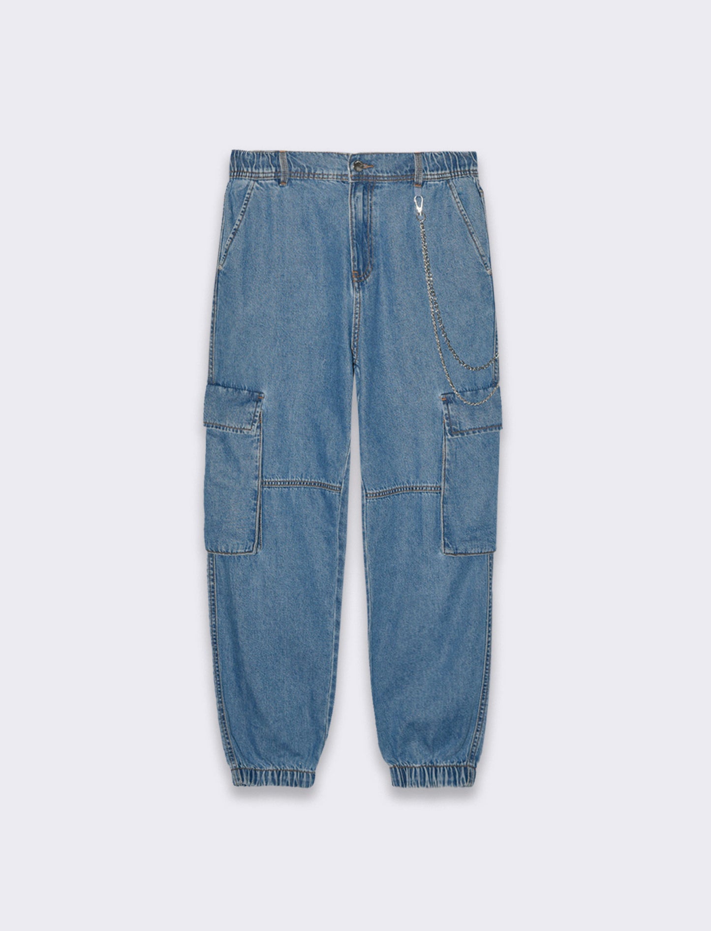 Denim jogger cargo da donna - Denim chiaro