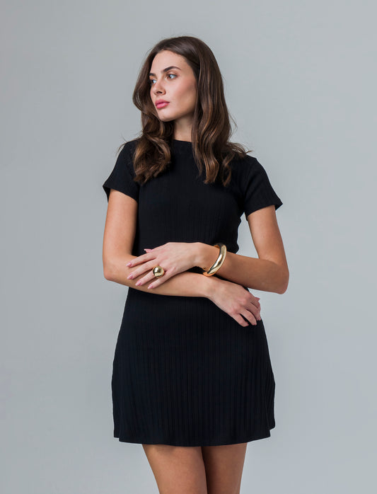 Vestito a coste svasato da donna - Nero