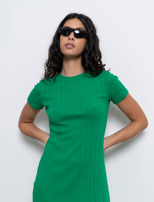 Vestito a coste svasato da donna - Verde prato