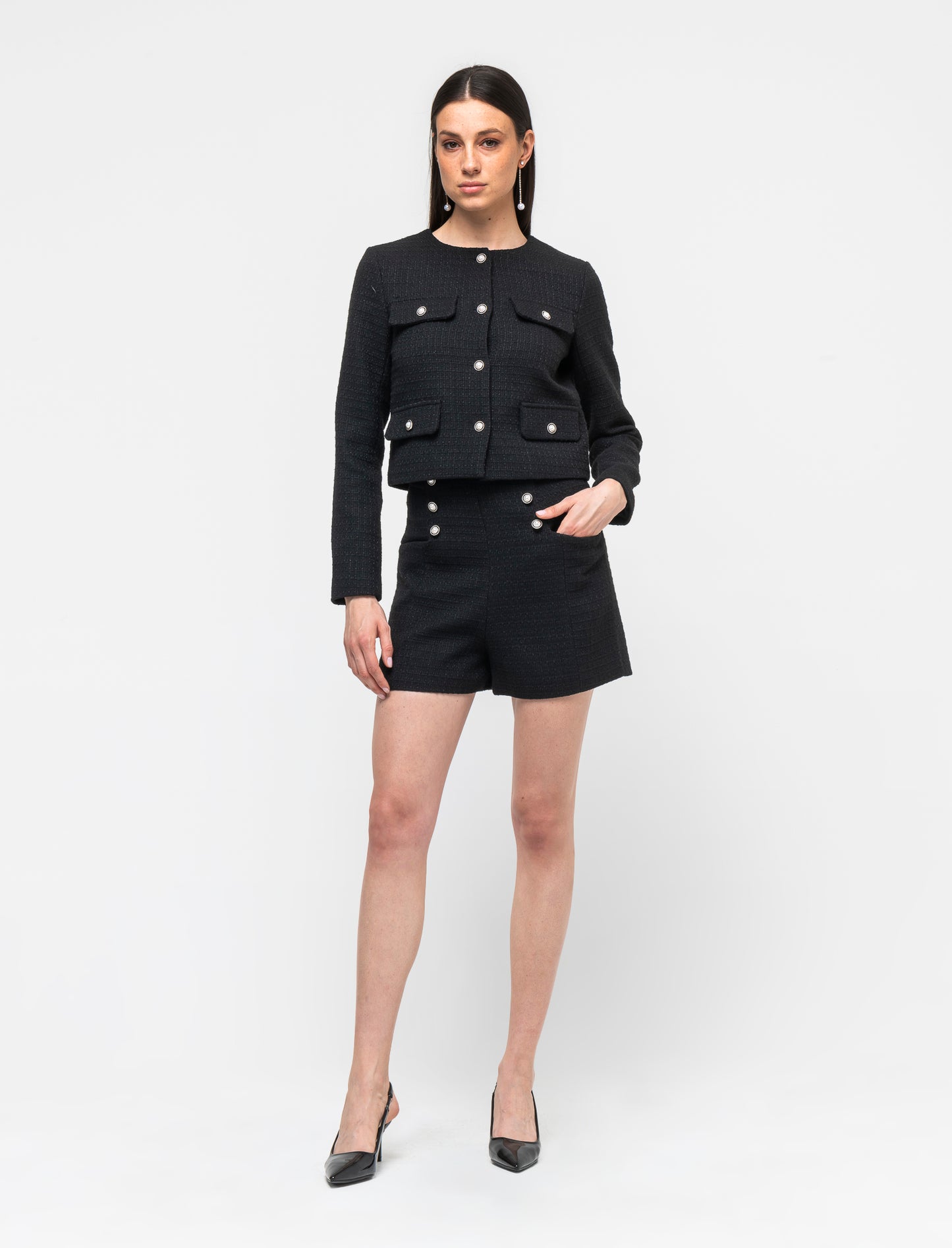 Pantaloncio con bottoni da donna - Nero