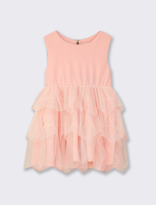 Chic Formal Dress with Tulle Insets - Pink