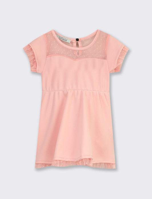 Abitino manica corta con inserti plumetisse - Rosa